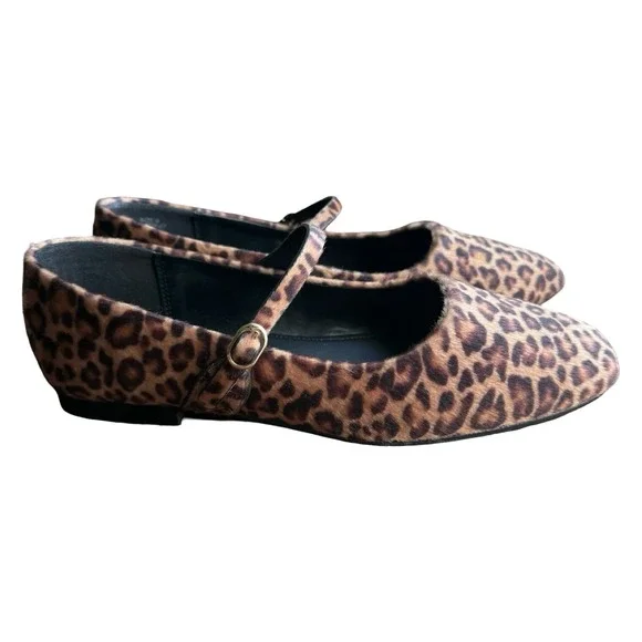 Banana Republic Leopard Calf Hair Mary Jane Flats Brown Animal Print Size 9 - Picture 2 of 8